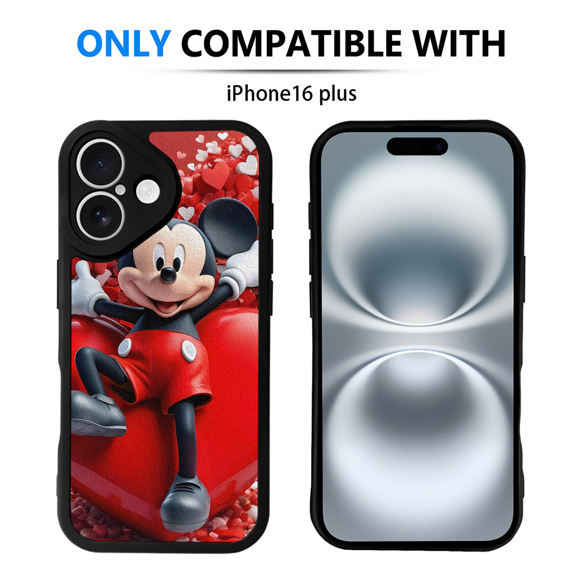 （画像用） ミッキーマウス Mickey Mouse 【iPhone 16シリーズ対応】シリコンスマホケース（レザー調） 材質：シリコン